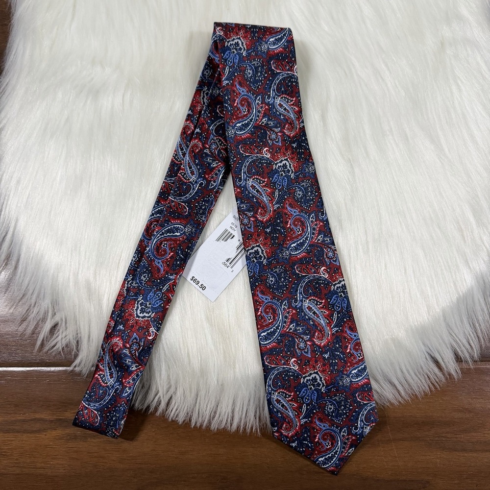 Hickey Freeman Men's 100% Silk Tie Red Blue White Paisley